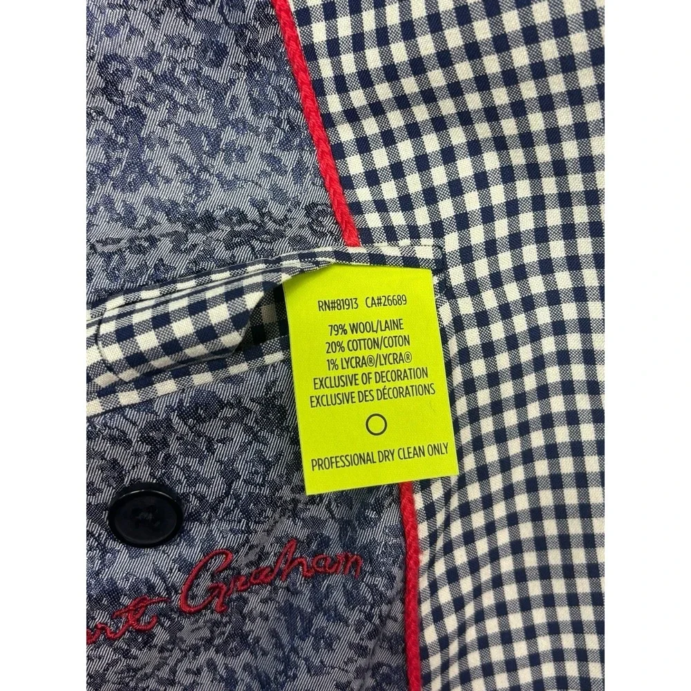 Robert Graham 44R Blue‎ White Wool Cotton Blazer Jacket Unstructured Sport Coat
